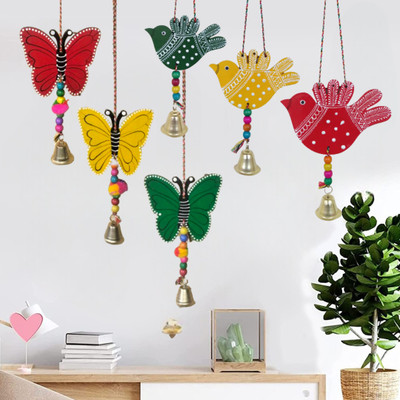 Sohibe Multicolored Bird with Butterfly wall hanging (Pack Of 6 Set) Decorative Showpiece  -  28 cm(Wood, Multicolor)