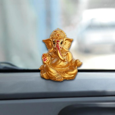 Saugat Traders Small Ganesh Idol for Car Dashboard, Home Temple - Golden Ganesha Idol Decorative Showpiece  -  7 cm(Polyresin, Gold)