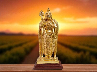 Wodec MALAYSIA GOLDEN MURUGAR STATUE-KARTIKEYA RELIGIOUS IDOL Decorative Showpiece  -  17.5 cm(Resin, Gold)