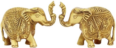 ITOS365 Brass Trunk Up Elephant Statues Set of 2 - Showpiece Metal Statue Decorative Showpiece  -  10.5 cm(Brass, Yellow)