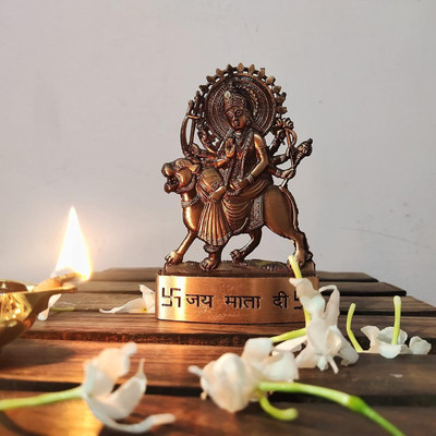 Haridwar Divine Durga Maa Murti,Shero vali ma Metal Statue for Navratri Pooja,Temple Pooja Decorative Showpiece  -  8 cm(Metal, Gold)