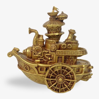 Theshilp Steampunk Gondola Ship Idol in Antique Gold, 7 Inch | Unique Home & Office Decorative Showpiece  -  17 cm(Polyresin, Resin, Gold)