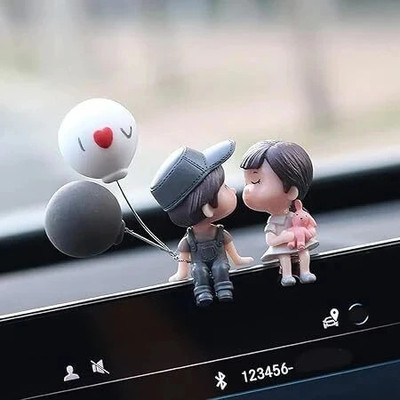AKOOPAR GLOBAL CAR DASHBOARD CUTE COUPLE PAIR ( GREY) Decorative Showpiece  -  5 cm(Polyresin, Grey)