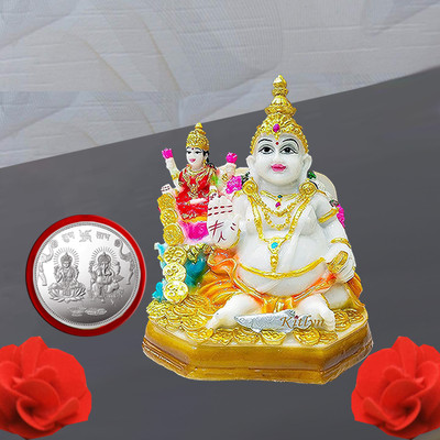 Kitlyn Maa Lakshmi God Kubera Statue (Laxmi-Ganesh Coin) Set for Diwali Pooja Pujan Decorative Showpiece  -  10 cm(Polyresin, Multicolor)