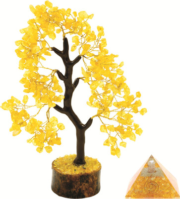 Treemaison Coronating Homes Crystal Citrine Tree (300 Beads) With 2 INCH Citrine Crystal Pyramid Decorative Showpiece  -  22 cm(Crystal, Yellow)