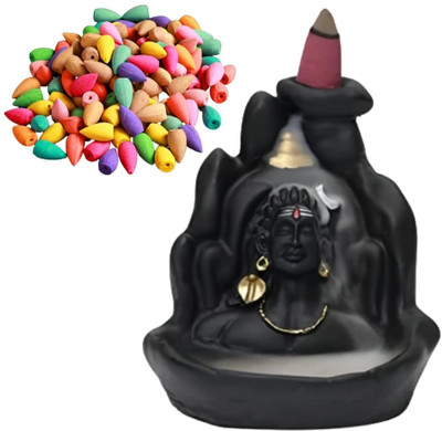 SBBCO Lord Shiva Backflow Smoke Fountain Incense Holder with 51 Backflow Cones/Dhoop Decorative Showpiece  -  12 cm(Polyresin, Black)