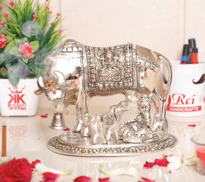 KridayKraft cow and calf with krishna Decorative Showpiece  -  18 cm(Brass, Silver)