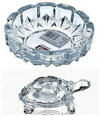SHRI ASTHA VINAYAK Turtle Tortoise with Plate for Feng Shui and Vastu Feng Shui & Vastu Showpiece Decorative Showpiece  -  12 cm(Crystal, Clear)