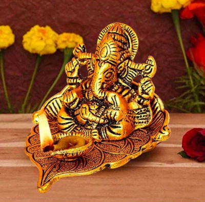 Shri Kaila Maa Art Gallery DIYA With Ganesh G Decorative Showpiece  -  16 cm(Aluminium, Silver, Gold)