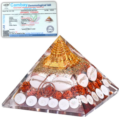 VIBESLE Original Maha Laxmi Wealth Pyramid With Shree yantra and Gomti Chakra Decorative Showpiece  -  10 cm(Crystal, Multicolor)