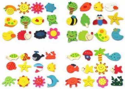 BAOER Colorful Wooden Cartoon or Nature Theme Fridge Magnet Fridge Magnet Pack of 40(Multicolor)