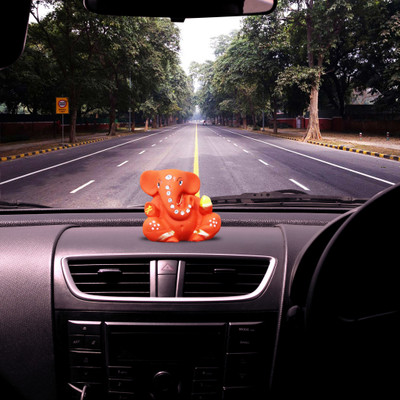 Rare Planet Ganesh Car Dashboard Decorative Showpiece  -  4.5 cm(Polyresin, Orange)