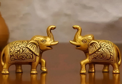 Pearl Handicraft Golden Elephant Murti for Good Luck | Home & Office Decorative Showpiece Decorative Showpiece  -  5 cm(Aluminium, Gold Plated, Gold)