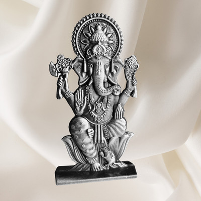 Sullery Ganpati Bappa Blessing Murti Figurine Diwali Puja Gifting Home Car Decorative Showpiece  -  6 cm(Metal, Grey)