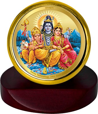 DIVINITI Shiva's family Idol Photo Frame & Car Dashboard|MCF 1C GLD 24K Gold Plated Foil Decorative Showpiece  -  11 cm(Gold Plated, Gold)