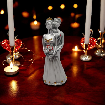 Anantamitra Silver Wedding Couple Showpiece – Home & Gift Decor for Anniversary, 14 cm Decorative Showpiece  -  14 cm(Resin, Silver)