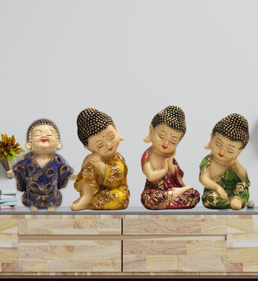 The Stark Mart Polyresin Buddha Combo Set Representative Monk Statues Laughing Buddha (Pack-4) Decorative Showpiece  -  19 cm(Resin, Multicolor)
