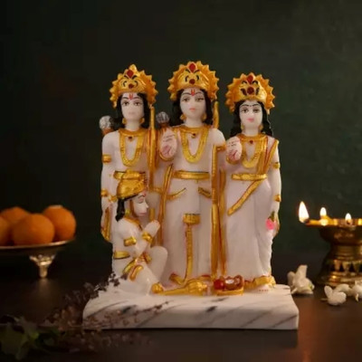 krishnagallery1 W D Ram Darbar Marble Statue Murti Lord Ram Darbar Decorative Showpiece  -  14 cm(Marble, White, Gold)
