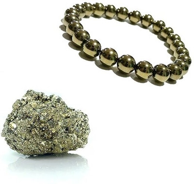 DVISHA Pyrite Original Stone and Bracelet for Wealth and Bussiness Luck Decorative Showpiece  -  5 cm(Crystal, Silver)