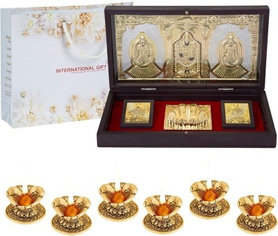 INTERNATIONAL GIFT Gold Plated Tirupati Balaji Lakshmi Padmavati Idol Charan Paduka With 6 Diya Decorative Showpiece  -  12 cm(Gold Plated, Gold)