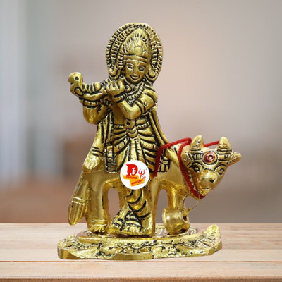 SBBCO Metal Krishna For Cars Dashboard and for Pooja Krishna Idols with Cow Statue Decorative Showpiece  -  21.80000000000001 cm(Metal, Gold)