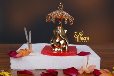 Nath Craft Golden metal ganeshji with daimond umbrela premium quality Decorative Showpiece  -  7.5 cm(Metal, Yellow)