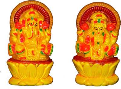 SUNINOW Terracotta Laxmi Ganesh murti / Clay laxmi ganesh idol Decorative Showpiece  -  10 cm(Terracotta, Multicolor)