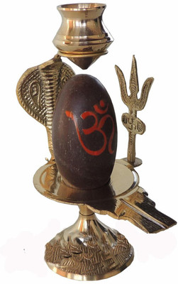 DARIDRA BHANJAN Narmadeshwar Shiva Ling/Shivling with Brass Jalahari Yoni Stand Decorative Showpiece  -  9 cm(Brass, Gold)