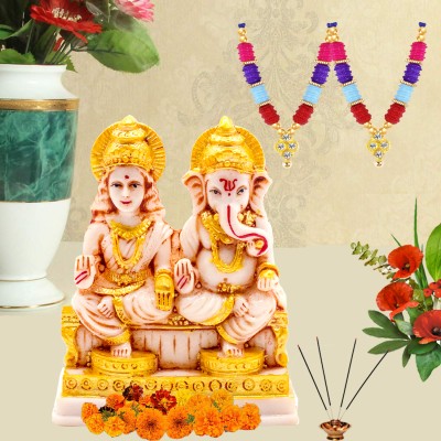 NOKTUS Ganesha Lakshmi Marble Statue set for pooja room | Lakshmi Ganesh Mala | Gift Decorative Showpiece  -  12 cm(Crystal, Beige)