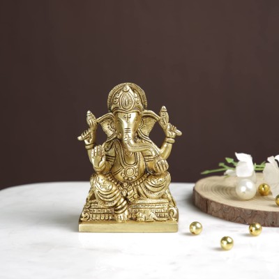 Kuber Handicraft Brass Ganesh Sitting on Chair Showpiece, 8 cm x 9 cm x 13.5 cm, Golden, 1 Piece Decorative Showpiece  -  13.5 cm(Brass, Gold)