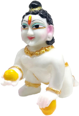G LOOKS Laddu Gopal Marble Dust Statue/ Makhan Chor Idol/ Krishna Lalla for Home Temple Decorative Showpiece  -  13 cm(Resin, White)