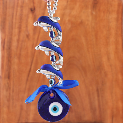 Squareknot Dolphin Evil Eye Protection Good Luck Prosperity Door Wall Hanging Home Décor Decorative Showpiece  -  9 cm(Crystal, Blue)