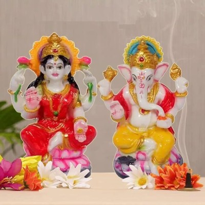 MNTOSHCUM Mata Laxmi Ganesha Marble Statue Idols Murti For Pooja Room ( 5 inch ) Decorative Showpiece  -  14 cm(Resin, Multicolor)