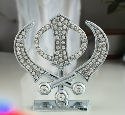 Uniqon Metal Sikh/Punjabi Khanda Sahib Idol for Gifting, Home/Office And Car Dashboard Decorative Showpiece  -  6 cm(Metal, Silver)