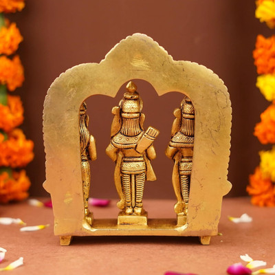 vrindavan shopi Brass Ram Darbar Lord Shri Ram, Lakshman, Sita and Hanuman ji Statue Murti Idol Decorative Showpiece  -  17 cm(Brass, Gold, Yellow)