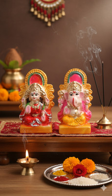 Lukaya Fashion Divine Lakshmi Ganesha Idol Set Decorative Showpiece  -  5 cm(Clay, Multicolor)