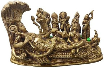 Sunpic Brass Ranganathaswamy Idol Vishnu Darbar Statue with Shiv Brahma Laxmi Parwati Decorative Showpiece  -  13 cm(Brass, Yellow)