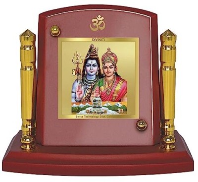 DIVINITI 24K Gold Plated Shiva Parvati Photo Frame For Car Dashboard, Home Décor, Puja Decorative Showpiece  -  7 cm(Gold Plated, Multicolor)
