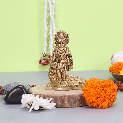 utsavicraft Lord Kartikeya/Murugan Brass Idol God of War,Wisdom & Victory Decorative Showpiece  -  9 cm(Brass, Gold)