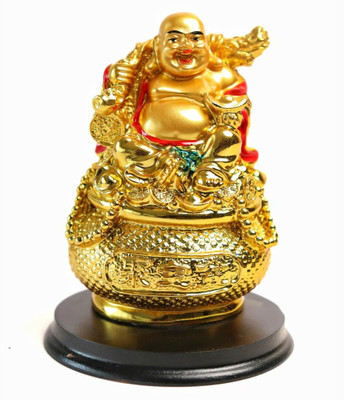 The Spiritual Living Laughing Buddha | 4 Inch Laughing Buddha Statue for Money | Vastu Feng Shui Item Decorative Showpiece  -  10.2 cm(Resin, Gold, Red)