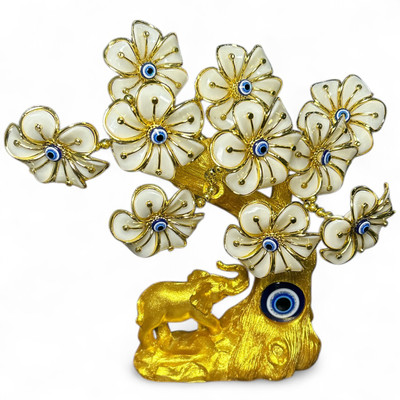 RSG BHAGYUDAY Bhagyuday Golden Elephant Evil Eye Tree | Feng Shui & Vastu Home Decor | Decorative Showpiece  -  24 cm(Resin, Gold)