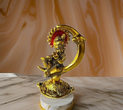 ETANSO Little Krishna Sitting on Moon with Design Metal Idol for Home Decore, Temple Decorative Showpiece  -  13 cm(Aluminium, Gold)