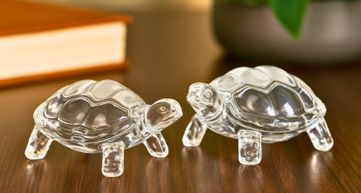 Mag Creation Crystal Turtle (2 pcs) Feng Shui & Vaastu Home Office Car Good Luck Wealth Decorative Showpiece  -  3.8 cm(Crystal, Glass, White)