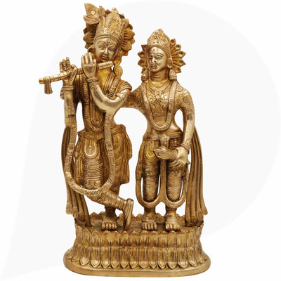 Bhunes Brass Radhakrishna Idol, Radha Krishna Statue For Pooja And Home Décor Decorative Showpiece  -  30 cm(Brass, Gold)