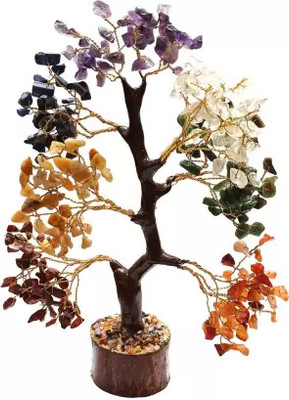 Fikup Seven Chakra Handmade Bonsai Money Good Luck Gemstone Tree Decorative Showpiece  -  23 cm(Crystal, Multicolor)