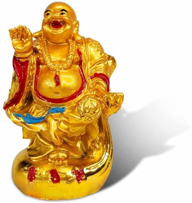 Stylewell Fengshui Standing Laughing Buddha for Money and Health and Good Luck Decorative Showpiece  -  7 cm(Resin, Gold)