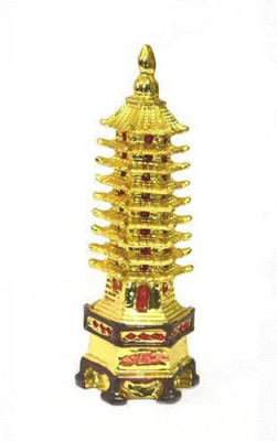 shoppingmart Feng Shui Pagoda Educational Tower to achieve success in career & in academics. Decorative Showpiece  -  14 cm(Polyresin, Gold)