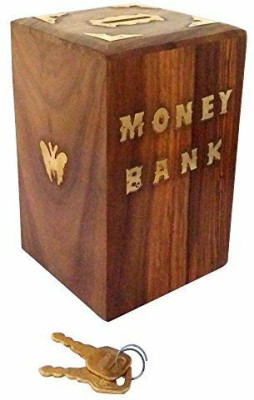 Craftpoint  Handicrafted Wooden Money Bank Kids Piggy Coin Box Gifts Butterfly Coin Bank(Brown)