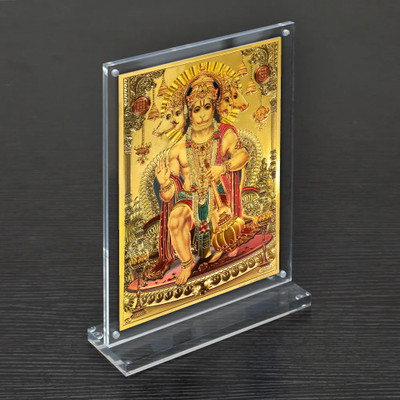 HAWAI Gold Plated Panchmukhi Hanuman Bajrangbali Photo with Acrylic Frame(8x5.8 in) Religious Frame