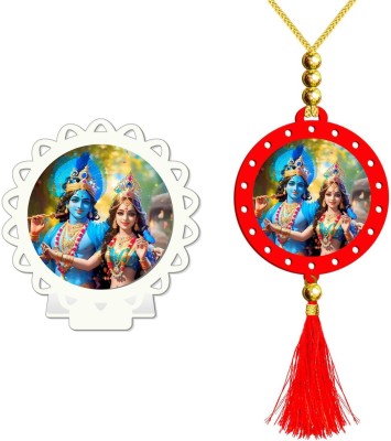 GiftsRange Radha Krishna White Car Dashboard Idol & Red Car Hanging (Set of 2) Decorative Showpiece  -  20 cm(Plastic, Multicolor, White)